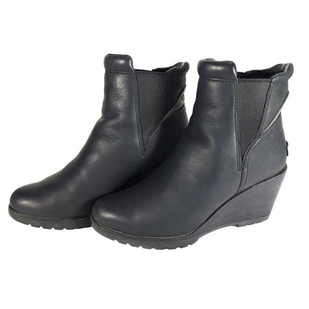 Sorel Women's After Hours US 9 Black Leather Wedge Ankle Chelsea Boots